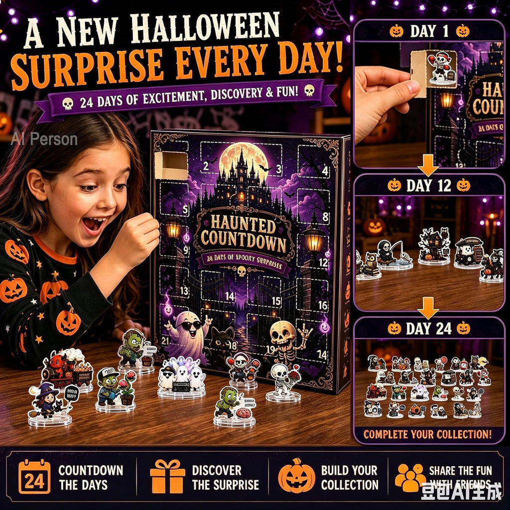 Halloween Advent Calendar 2026, 24-Day Countdown with 24 Acrylic Standees | Halloween Advent Calendar Halloween Countdown 24 Daily Surprises Halloween Collectibles Spooky Home Decor