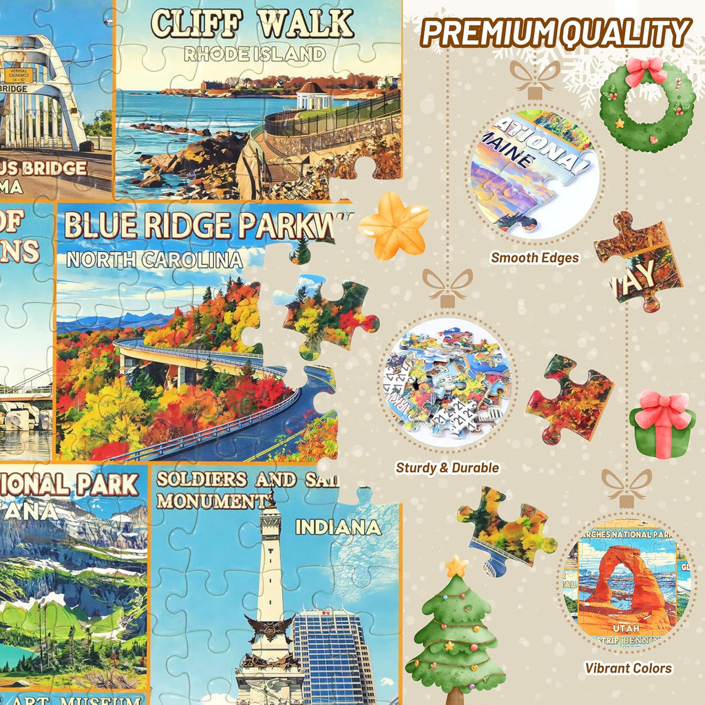 50 States & Washington, D.C. Puzzle Advent Calendar 2026, 1008 Pieces U.S. Iconic Landmarks Jigsaw Puzzles, Countdown to Christmas Travel Poster Design Puzzle for Adults/Kids