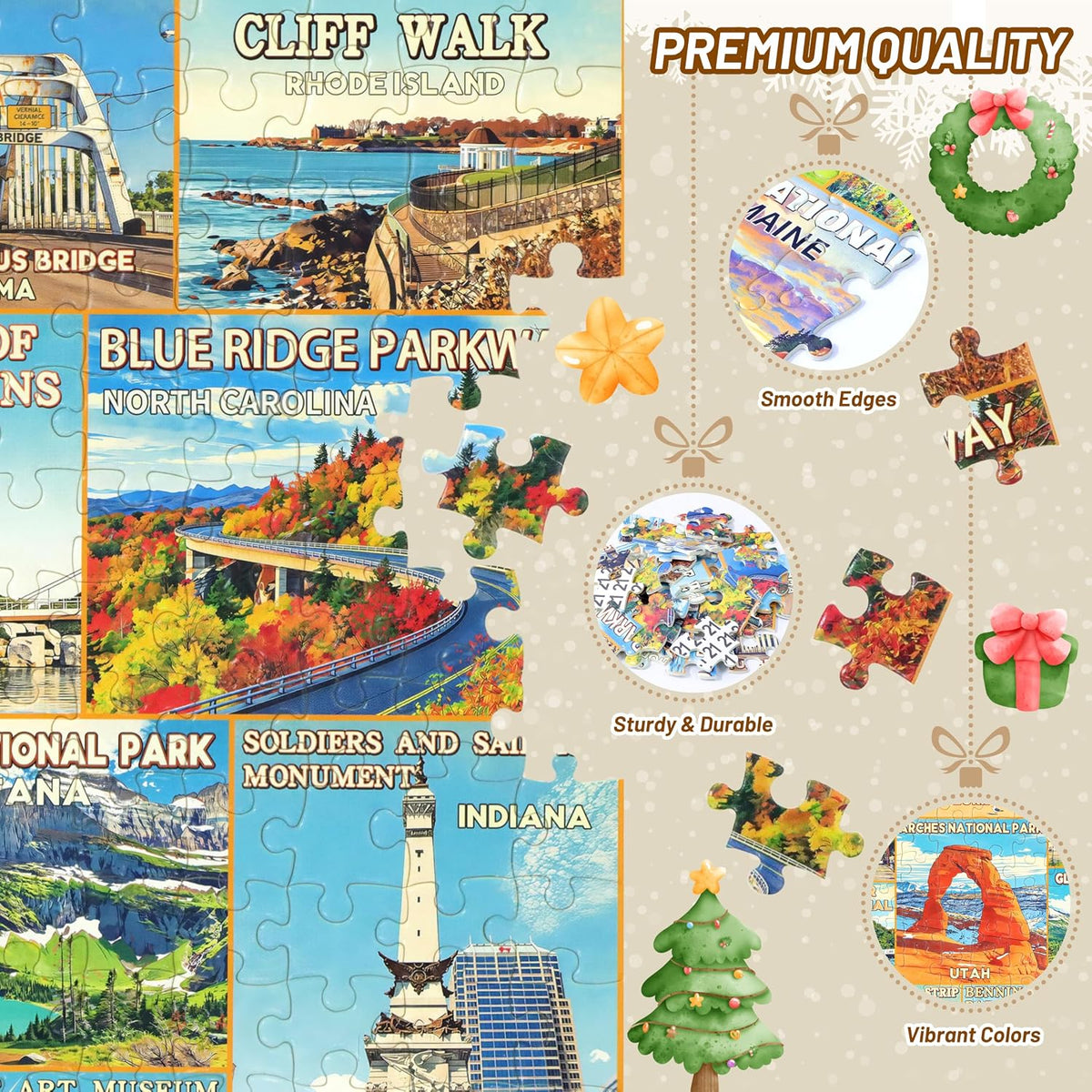 50 States & Washington, D.C. Puzzle Advent Calendar 2026, 1008 Pieces U.S. Iconic Landmarks Jigsaw Puzzles, Countdown to Christmas Travel Poster Design Puzzle for Adults/Kids