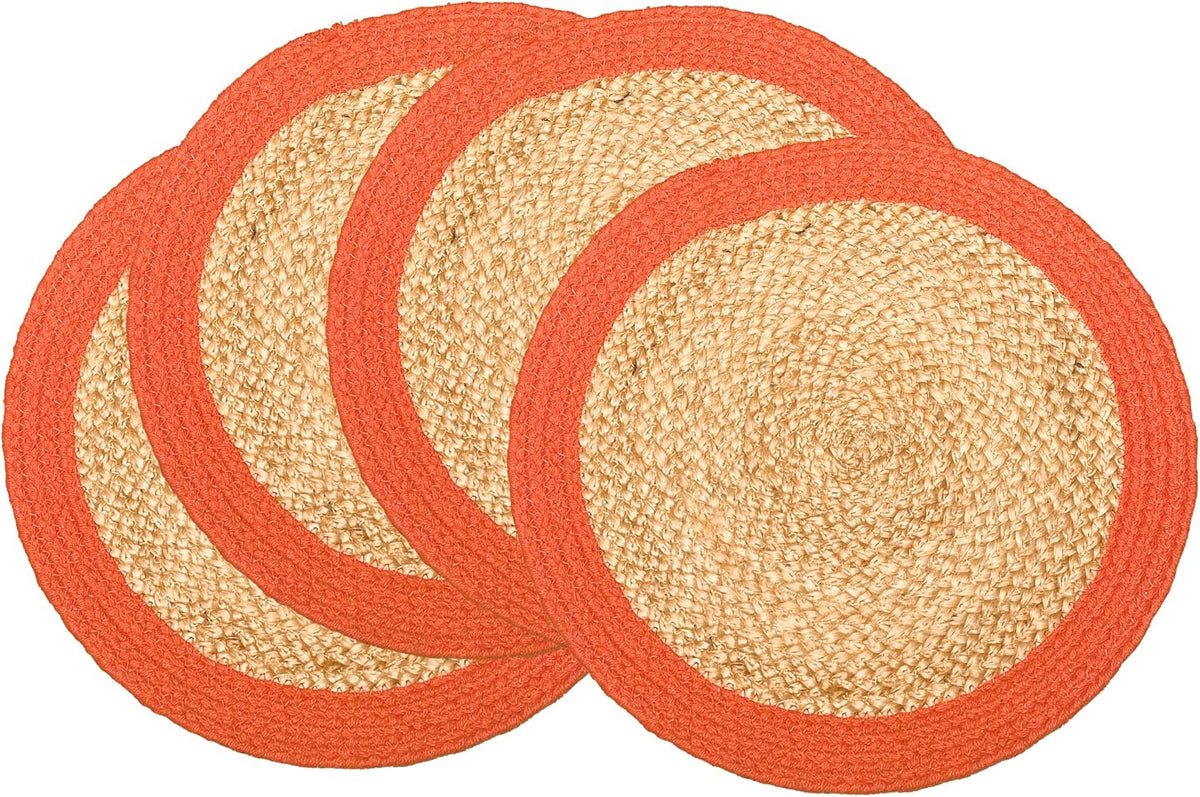 CHARDIN HOME Round Woven Jute Braided Placemats, Set of 4, 14 Inch | Farmhouse, All Natural