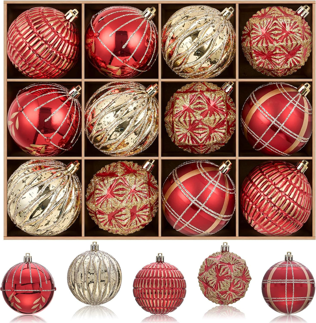 JORNOY Christmas Tree Ornaments Set of 12, 3.15inch/80MM Shatterproof Plastic Xmas Tree Ball Ornaments Bulk Decorative Hanging Baubles for Xmas Tree Decor Holiday Party Decorations, Earth Tone