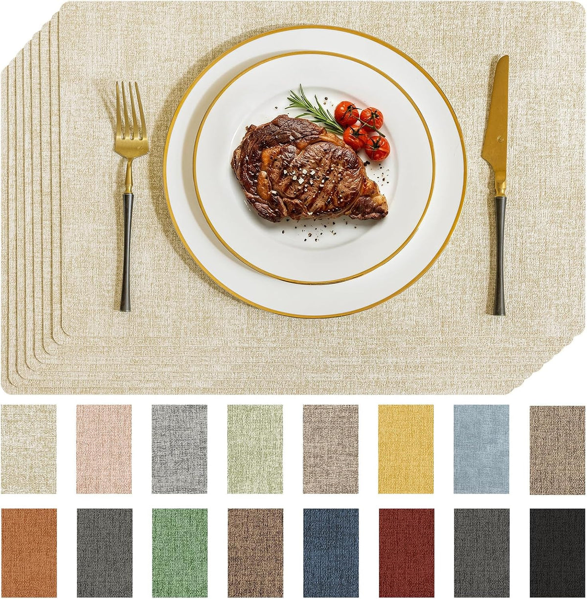 Romanstile Faux Leather Vinyl Placemats Set of 4, Charcoal | 100% Waterproof Wipeable Anti Slip Place Mats, Heat Resistant Reversible PU Table Mats for Kitchen Dining Indoor & Outdoor