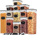 PRAKI Airtight Food Storage Containers Set, 16 Pcs BPA Free Plastic Dry Food Canisters for Kitchen Pantry Organization and Storage Ideal for Cereal, Flour & Sugar - Labels, Marker(Black)