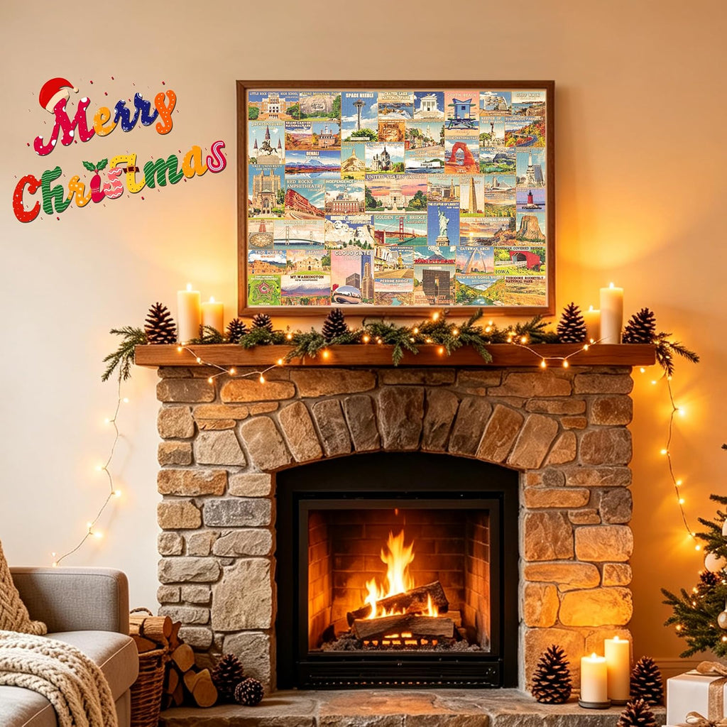 50 States & Washington, D.C. Puzzle Advent Calendar 2026, 1008 Pieces U.S. Iconic Landmarks Jigsaw Puzzles, Countdown to Christmas Travel Poster Design Puzzle for Adults/Kids