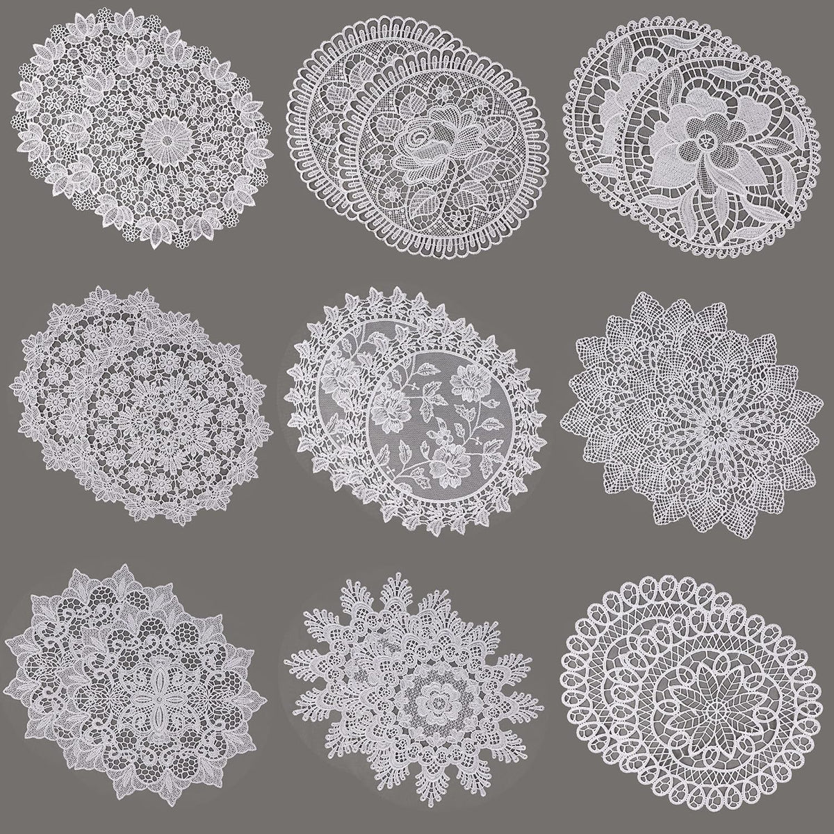 18 Pack 8 Inch White Lace Doilies, Embroidered Polyester Table Doilies | Round Rustic Vintage Placemats, Washable Lace Coasters for Kitchen Dining Room Christmas Winter Wedding Cup Vase Decoration