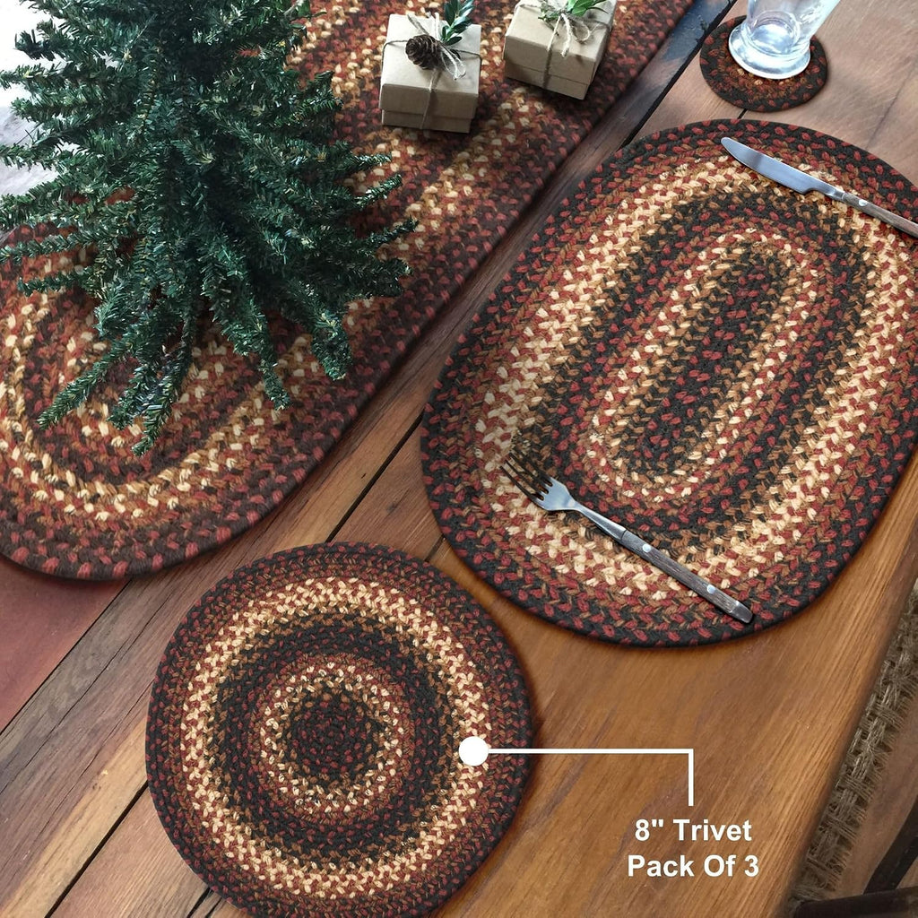 Homespice Apple Pie Braided Coasters for Country Decor, Round 4 Set of 6 | Red Absorbent Drink Coasters for Tabletop, Absorbs Moisture, Rich Colors, Durable and Easy to Clean