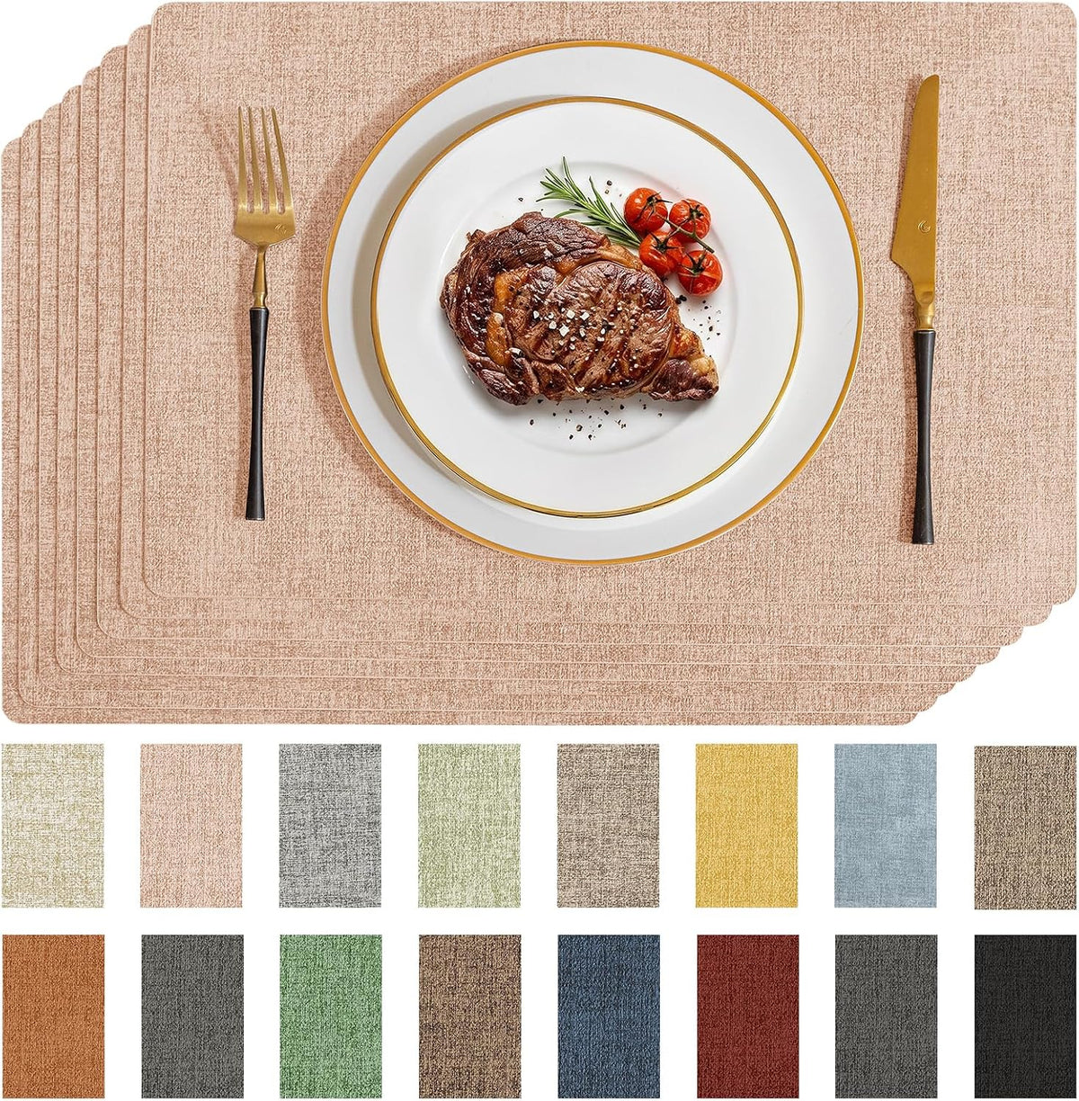 Romanstile Faux Leather Vinyl Placemats Set of 4, Charcoal | 100% Waterproof Wipeable Anti Slip Place Mats, Heat Resistant Reversible PU Table Mats for Kitchen Dining Indoor & Outdoor