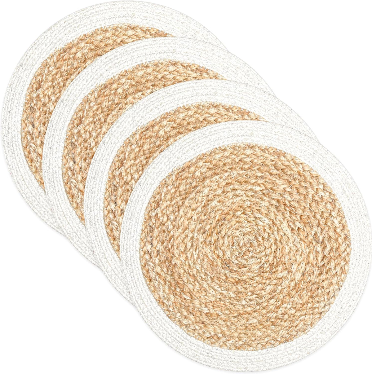CHARDIN HOME Round Woven Jute Braided Placemats, Set of 4, 14 Inch | Farmhouse, All Natural