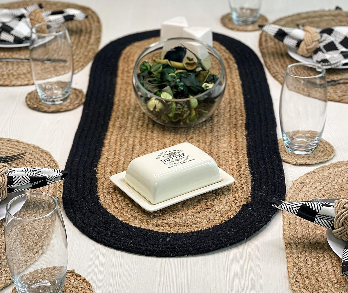 CHARDIN HOME Round Woven Jute Braided Placemats, Set of 4, 14 Inch | Farmhouse, All Natural