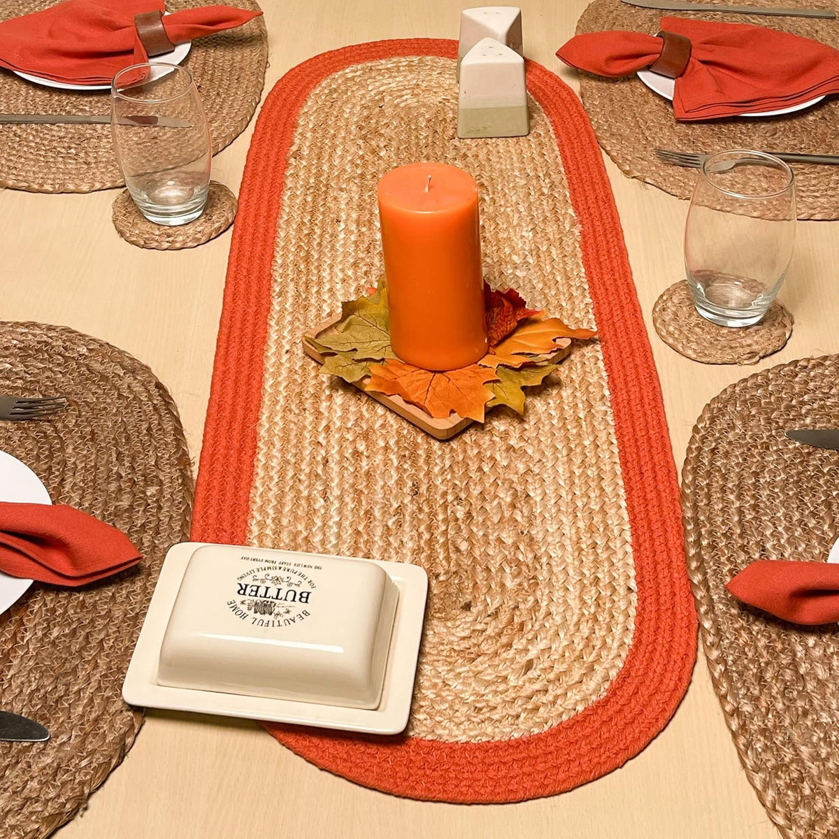 CHARDIN HOME Round Woven Jute Braided Placemats, Set of 4, 14 Inch | Farmhouse, All Natural