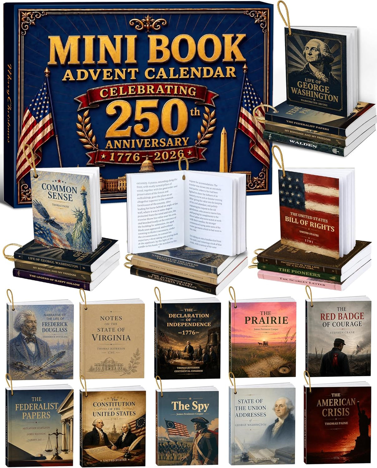 Mini Book Advent Calendar 2026 for Book Lovers, 24 Christmas Ornaments | 24 Readable, Decorative, Collectible Mini Books, Classic World Literature Surprises Christmas Countdown for Adults, Teens