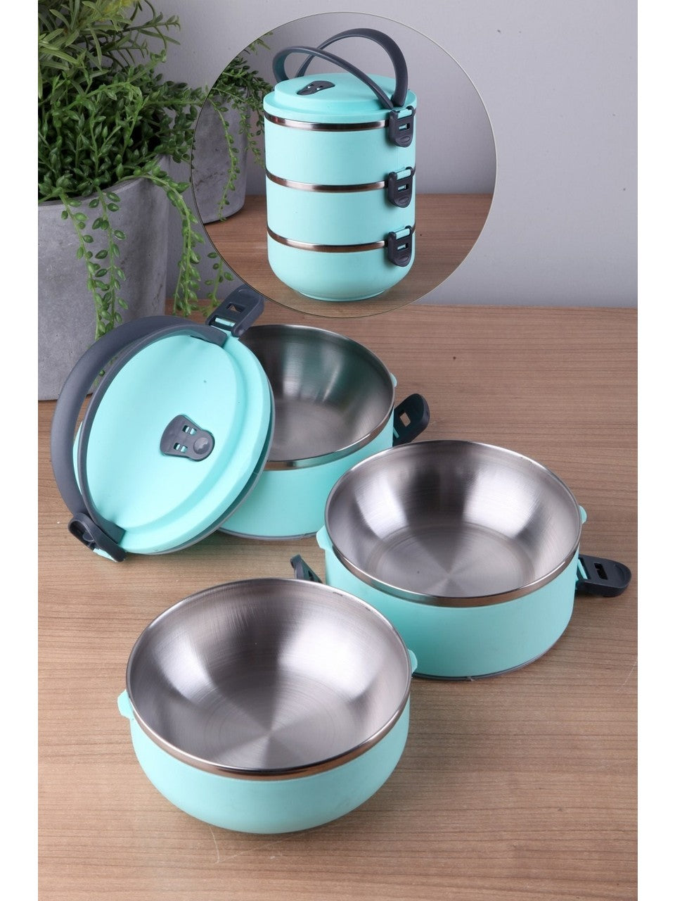 Freshbox 3-Layer Stainless Steel Bento Lunch Box (Turquoise)