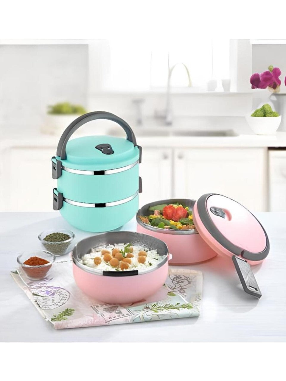 Freshbox 3-Layer Stainless Steel Bento Lunch Box (Turquoise)