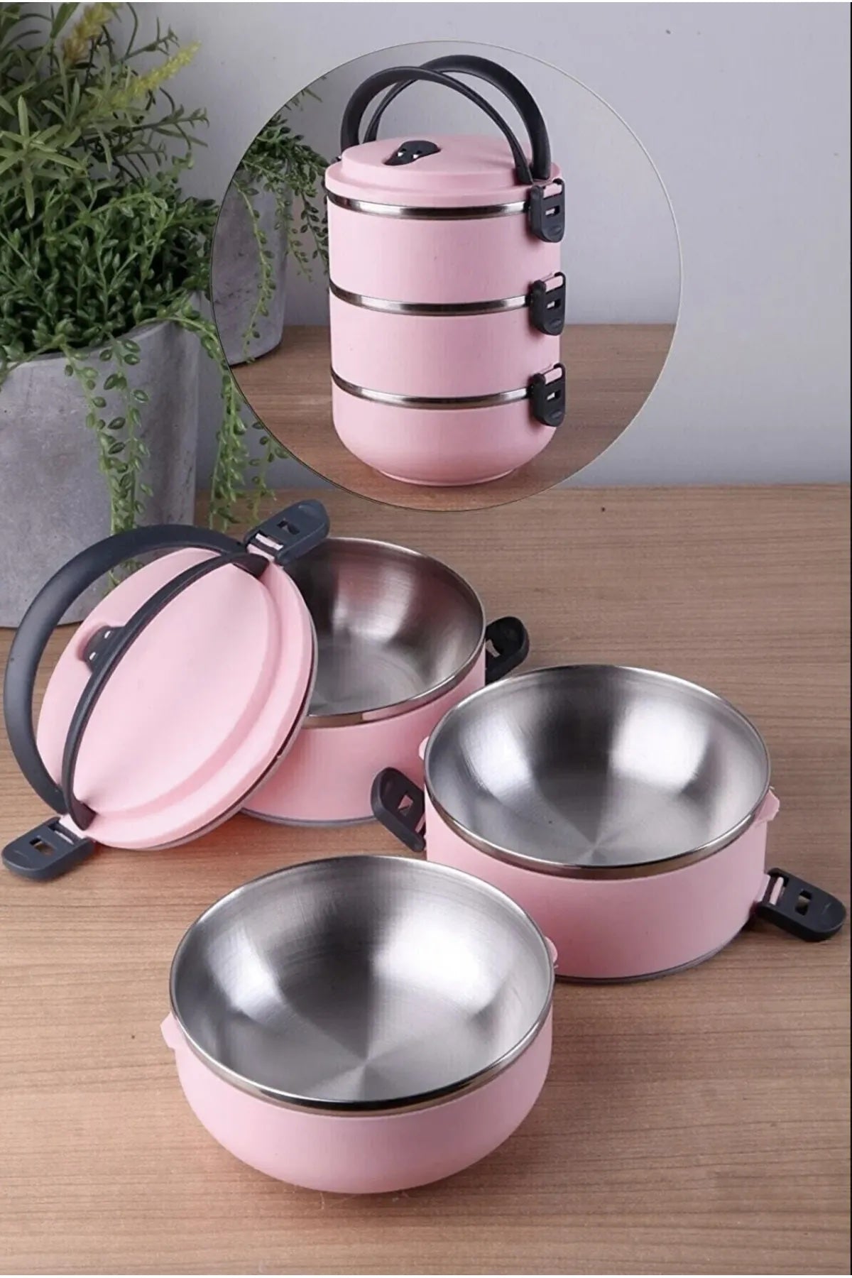 Freshbox 3-Layer Stainless Steel Bento Lunch Box (Pink)