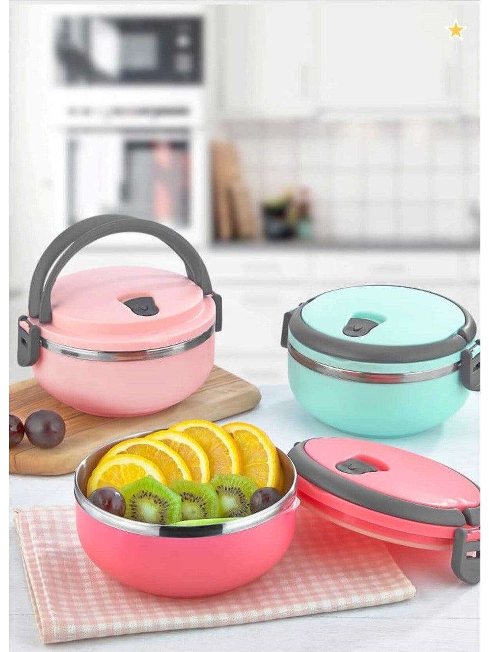 Freshbox 3-Layer Stainless Steel Bento Lunch Box (Pink)
