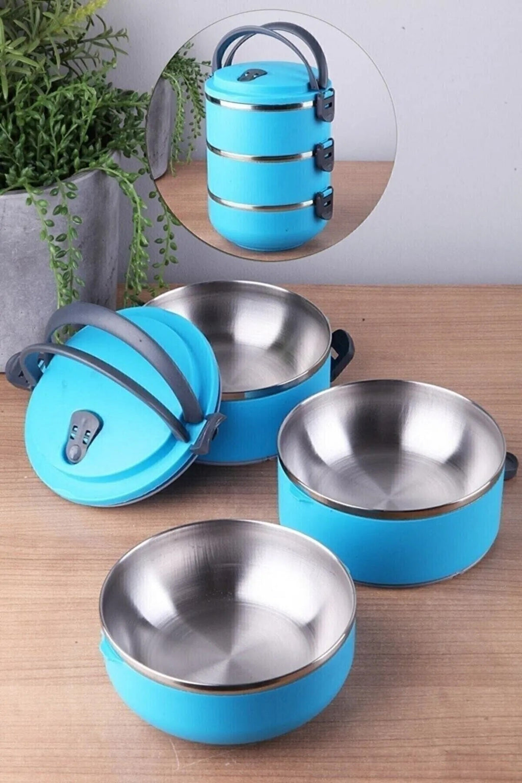 Freshbox 3-Layer Stainless Steel Bento Lunch Box (Blue)