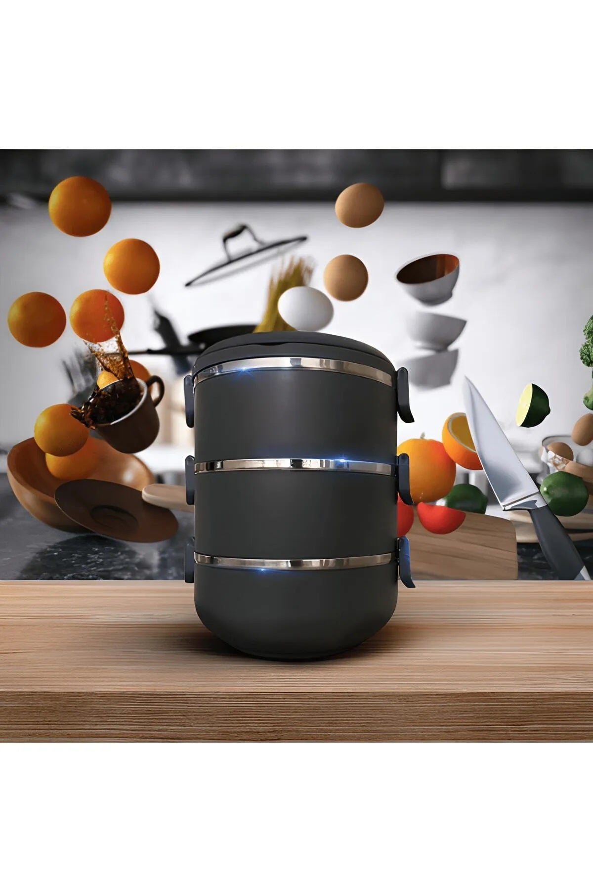 Freshbox 3-Layer Stainless Steel Bento Lunch Box (Black)