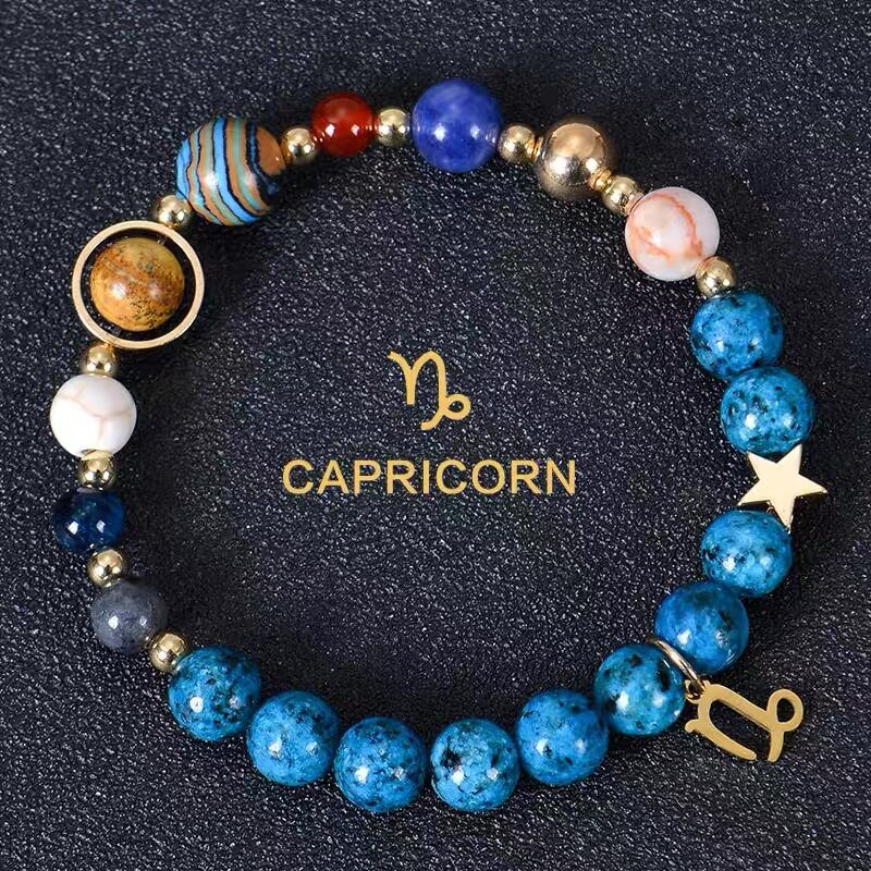 Planetary Zodiac Natural Blue Agate Bracelet