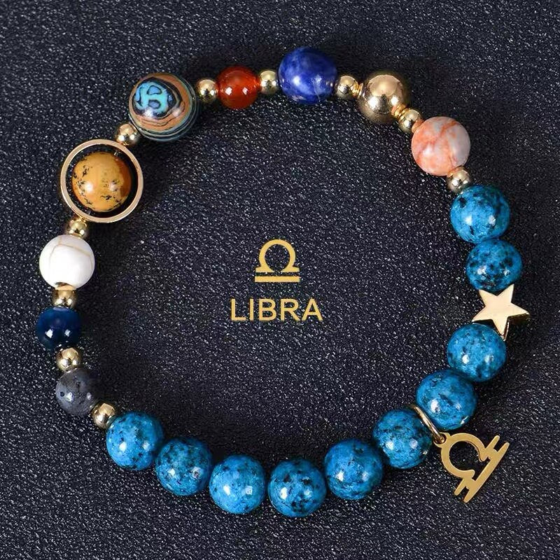 Planetary Zodiac Natural Blue Agate Bracelet