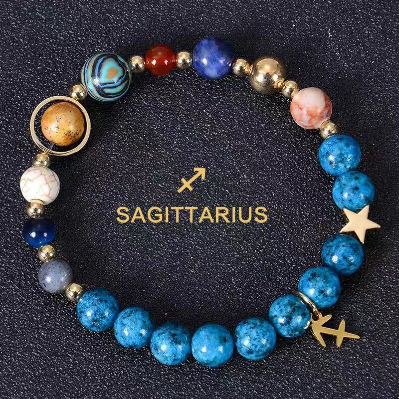 Planetary Zodiac Natural Blue Agate Bracelet