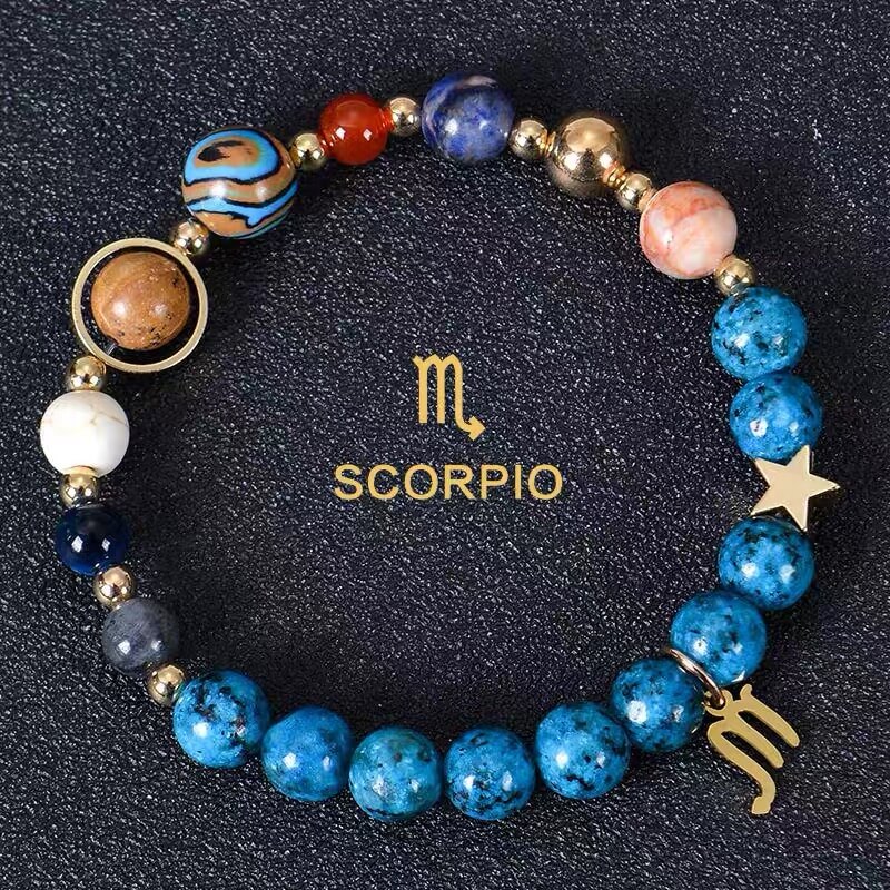 Planetary Zodiac Natural Blue Agate Bracelet