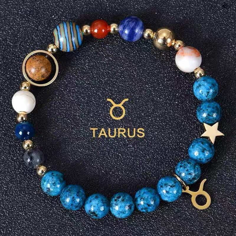 Planetary Zodiac Natural Blue Agate Bracelet