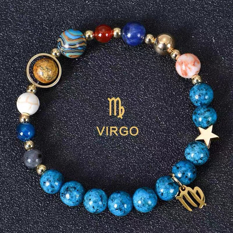 Planetary Zodiac Natural Blue Agate Bracelet