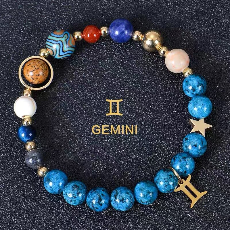 Planetary Zodiac Natural Blue Agate Bracelet