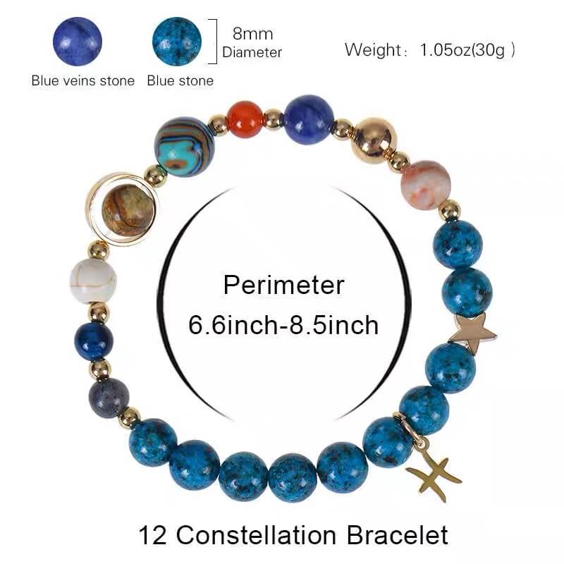 Planetary Zodiac Natural Blue Agate Bracelet